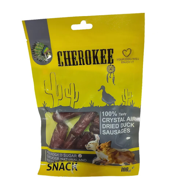 تشویقی سگ چروکی تشویقی سگ چروکی سوسیسی طعم اردک ۱۰۰ گرمی